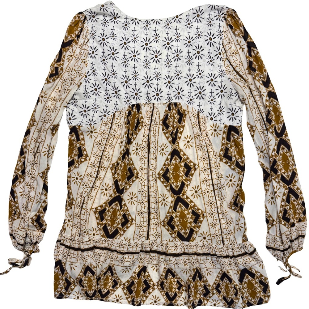 Free People Down By The Bay Tunic Size M Long Sleeve Boho Indie Ivory Flowy - Picture 3 of 5